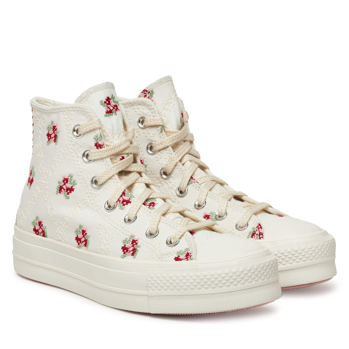 Converse Кецове Chuck Taylor All Star Lift Platform Rose Cross Stitch A13659C Бял