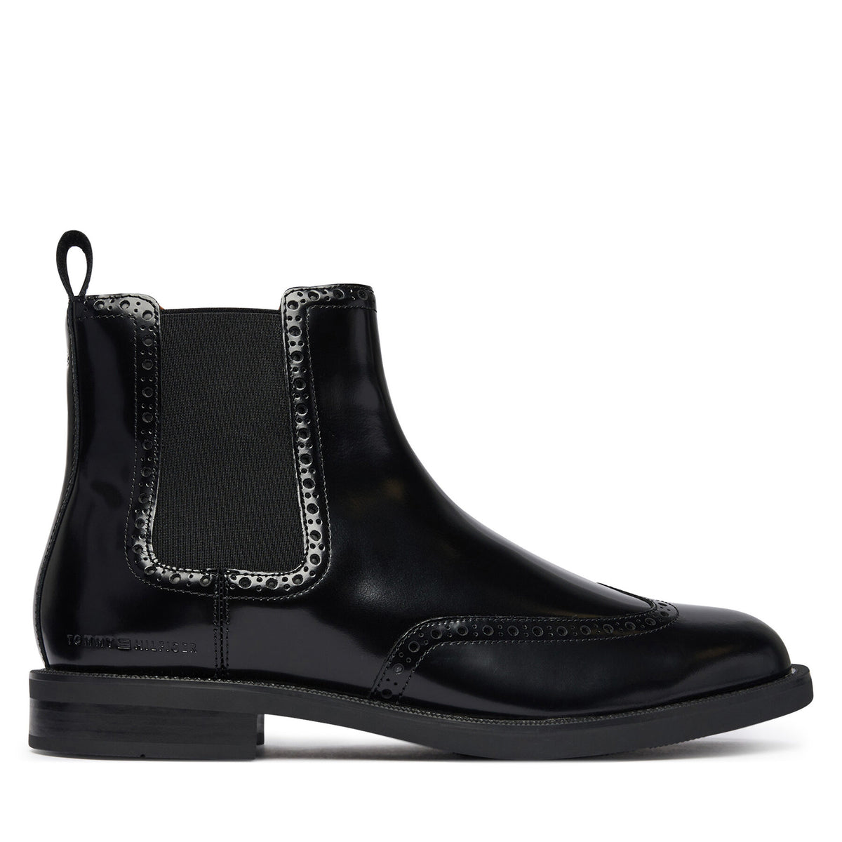 Tommy Hilfiger Боти тип челси Lth Abrasivato Brogue Chelsea FM0FM06079 Черен