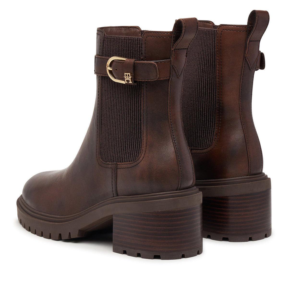 Tommy Hilfiger Боти Block Heel Buckled Chelsea Boot FW0FW09577 Тъмнокафяв