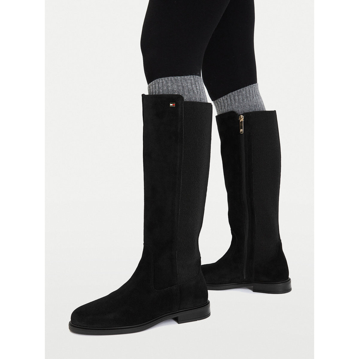 Tommy Hilfiger Ботуши Enamel Flag Suede High Chelsea FW0FW09574 Черен