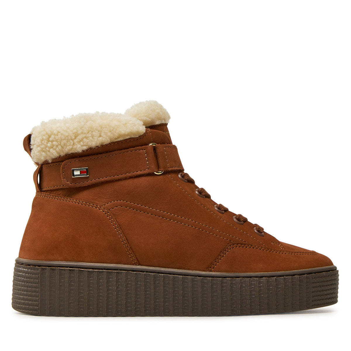 Tommy Hilfiger Зимни обувки Faux Fur Nubuck Low Lace-Up FW0FW08172 Кафяв