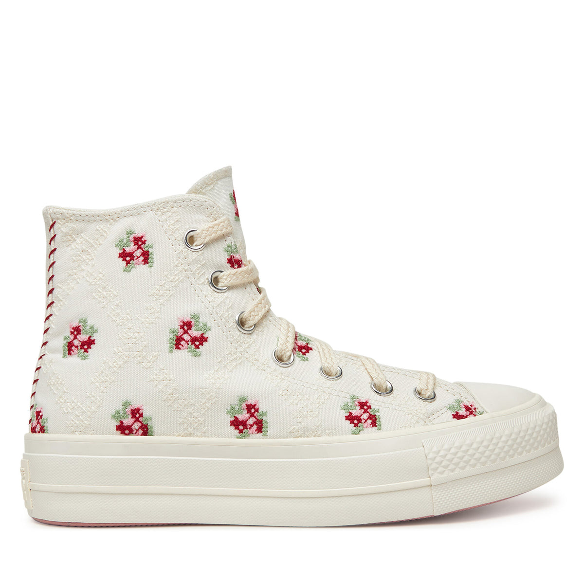 Converse Кецове Chuck Taylor All Star Lift Platform Rose Cross Stitch A13659C Бял