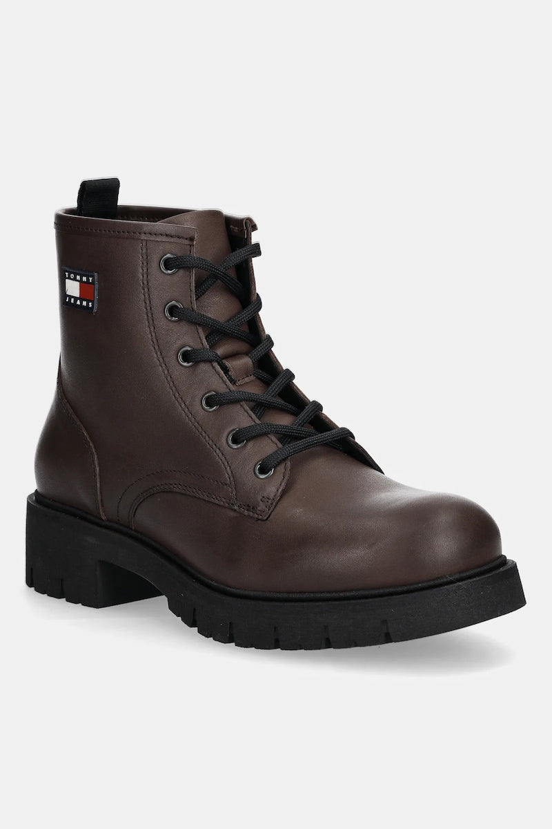 Кожени боти Tommy Jeans TJW LACE UP LEATHER BOOT