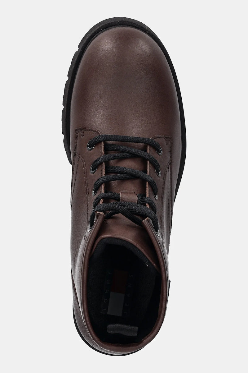 Кожени боти Tommy Jeans TJW LACE UP LEATHER BOOT
