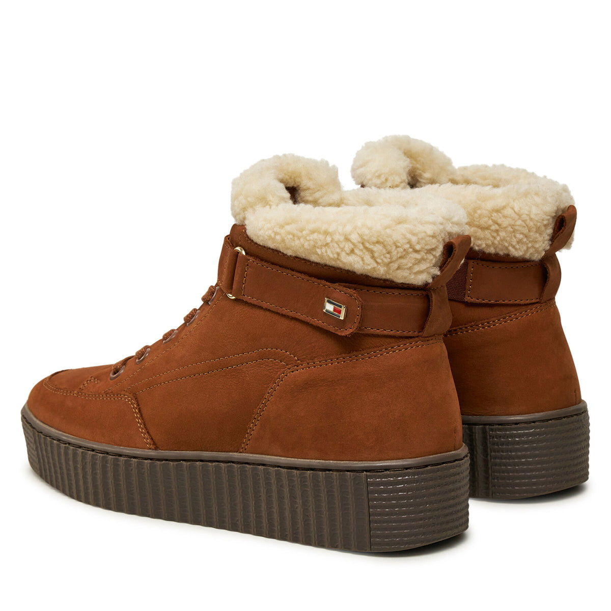 Tommy Hilfiger Зимни обувки Faux Fur Nubuck Low Lace-Up FW0FW08172 Кафяв