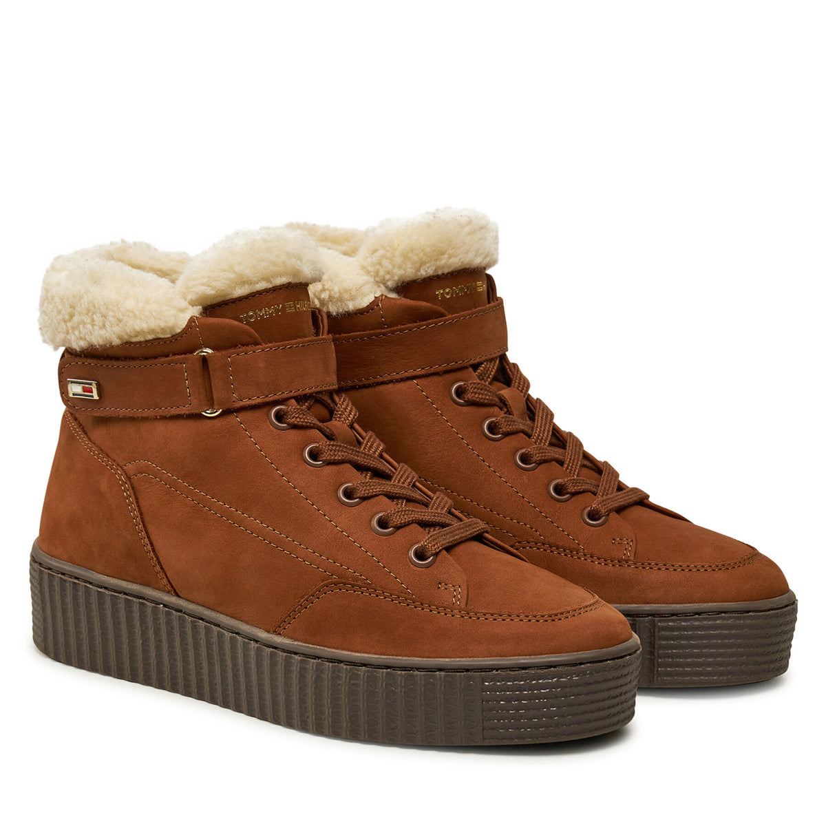 Tommy Hilfiger Зимни обувки Faux Fur Nubuck Low Lace-Up FW0FW08172 Кафяв